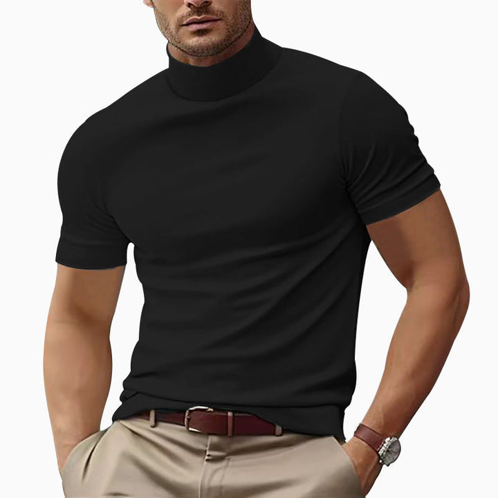 Stylish men's short sleeve turtleneck t-shirt, a modern slim-fit top for versatile casual apparel.