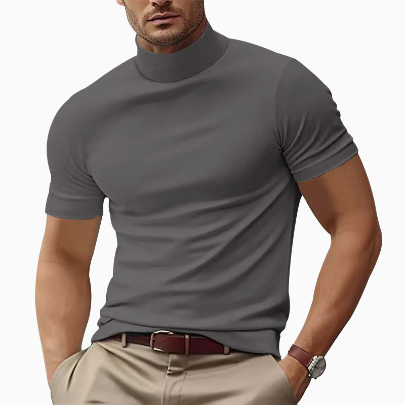Casual men's short sleeve turtleneck t-shirt, a modern and stylish top for everyday fashion.