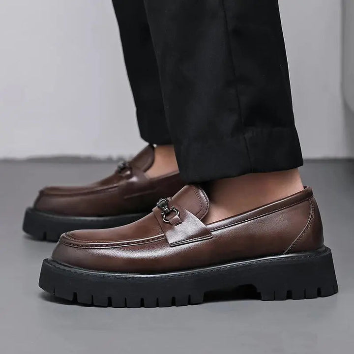 Versatile men's slip-on buckle loafers; smart casual or business dress footwear for modern men.