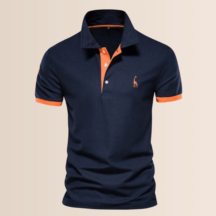 Casual men's V-neck polo shirt with stand collar, ideal for everyday style, available in large sizes.