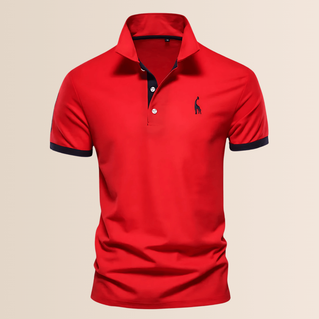 Modern men's stand collar polo shirt, V-neck detail, relaxed fit, stylish large size option for casual spring.