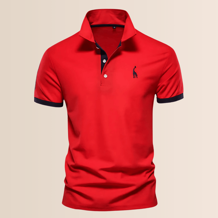 Modern men's stand collar polo shirt, V-neck detail, relaxed fit, stylish large size option for casual spring.