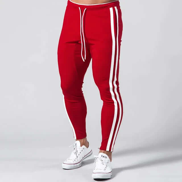 Comfortable men's skinny stripe casual pants, ideal for all-season wear & outdoor activities.