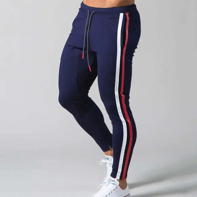 Versatile men's stripe skinny pants, perfect for casual outfits & men's fashion trends.