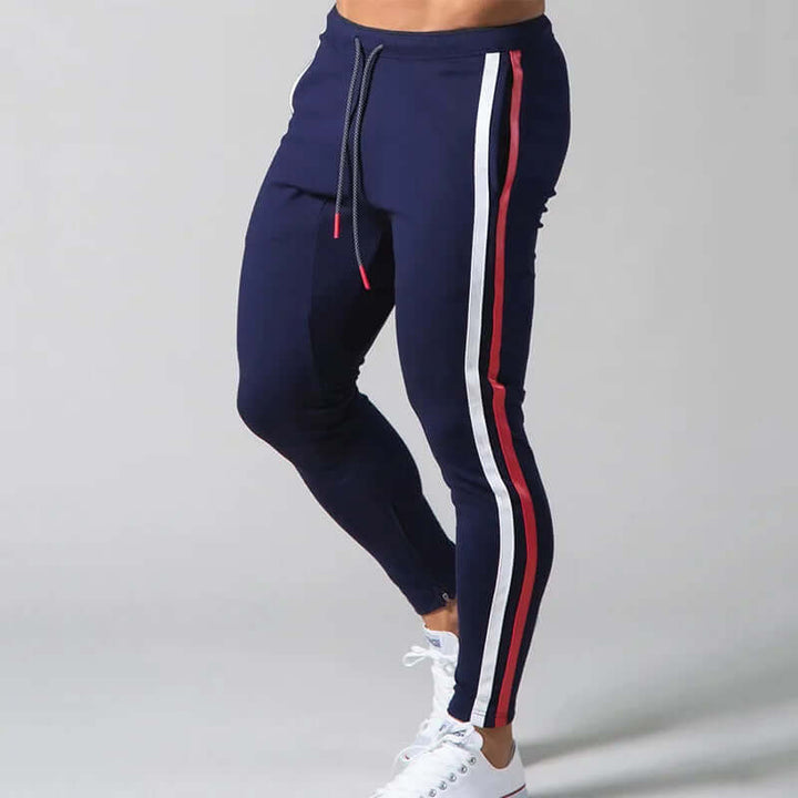 Stylish men's skinny stripe pants, a versatile addition to any men's casual or outdoor wardrobe.