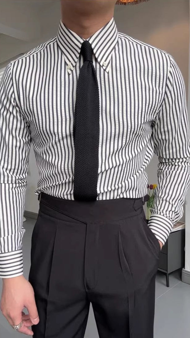 Fashionable striped long-sleeve men's dress shirt. This button-down is perfect as a smart casual or formal shirt.