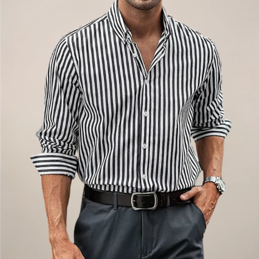 Versatile men's striped button-down shirt, perfect for smart-casual outfits or a dressed-up casual look.