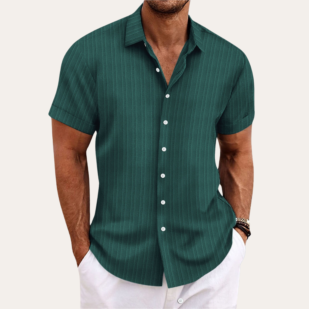 Lightweight men's striped short-sleeve shirt, a comfortable and stylish top for summer fashion & casual wear.