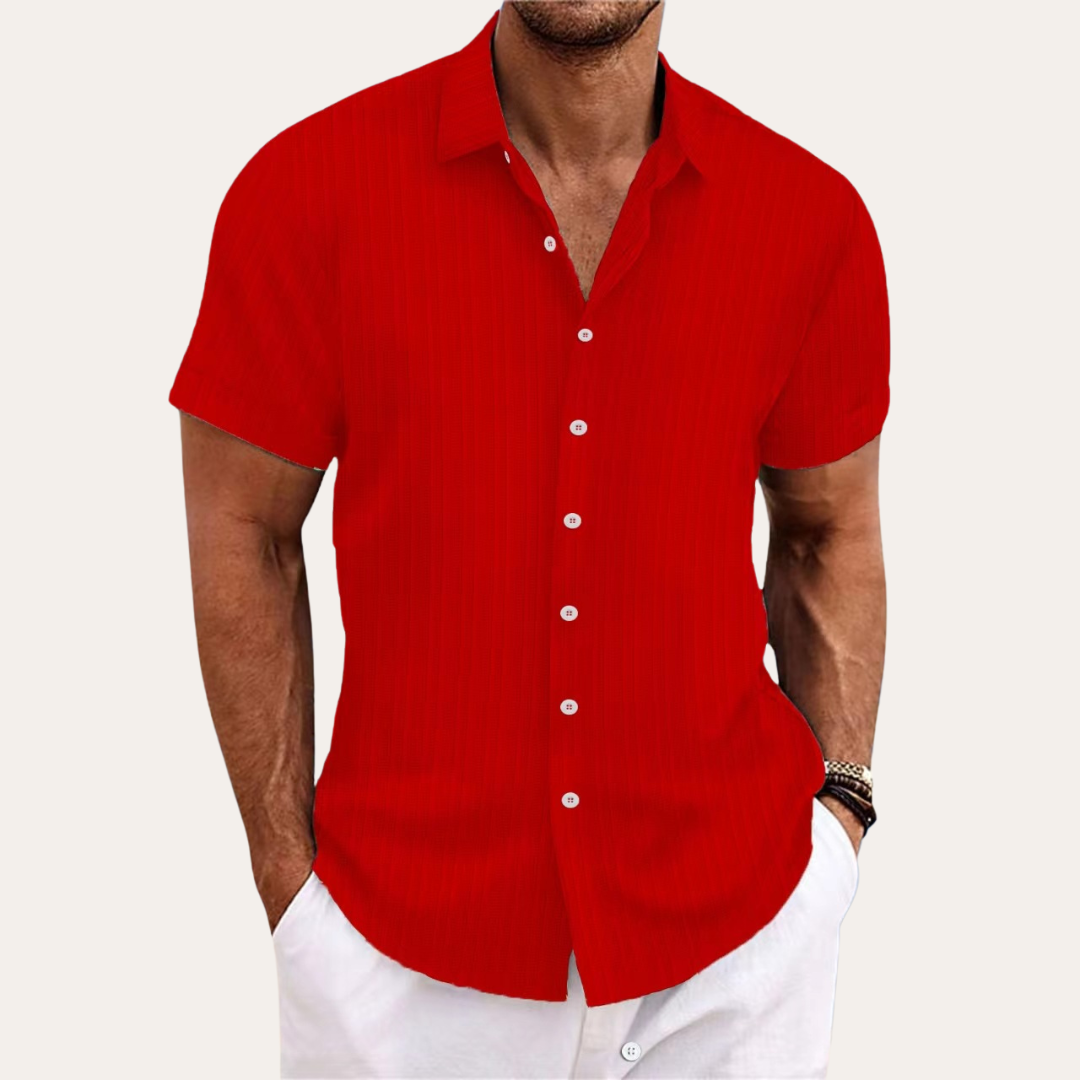 Modern men's short-sleeve striped shirt, a stylish and breathable top for contemporary summer fashion.