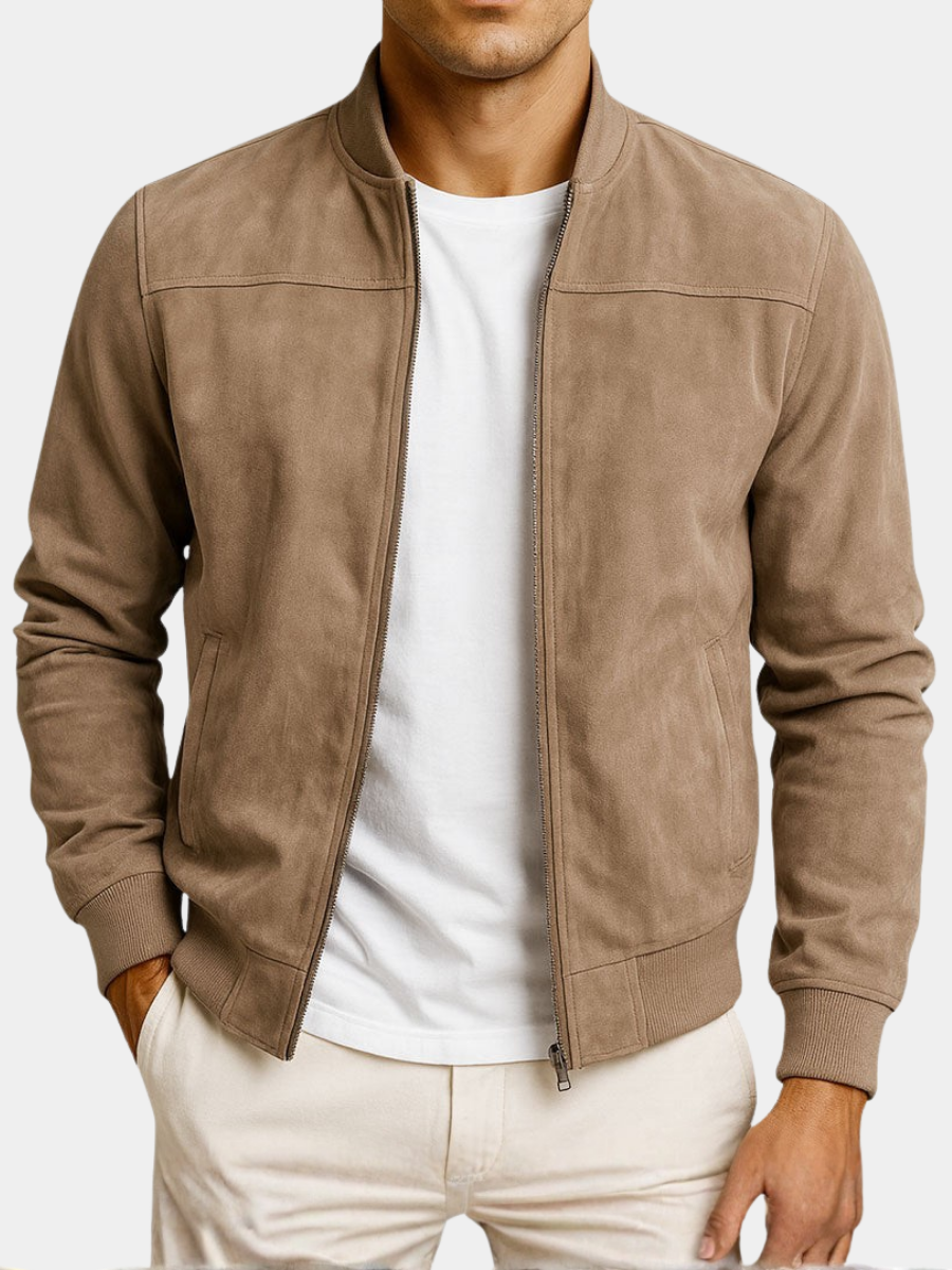 Men's stylish suede-look summer jacket, modern fit, lightweight casual wear.