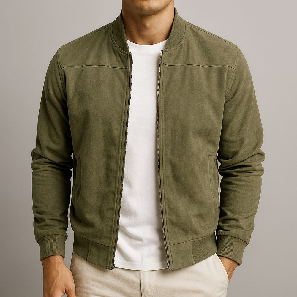 Versatile men's suede-look jacket, perfect for summer evenings, modern fit.