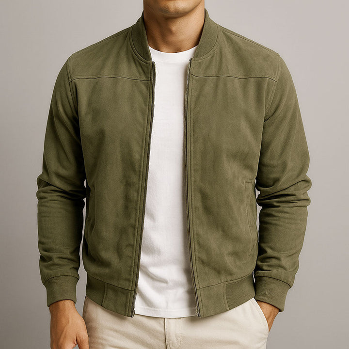 Versatile men's suede-look jacket, perfect for summer evenings, modern fit.