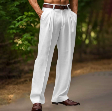 Men's lightweight white summer pants, perfect for beachwear or evening wear.