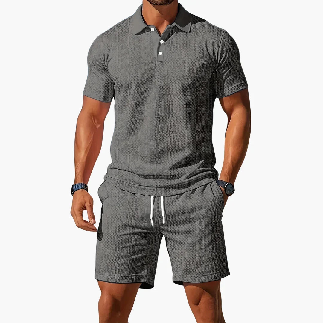 Stylish and comfortable men's summer polo and shorts set, designed for ultimate warm-weather leisure.