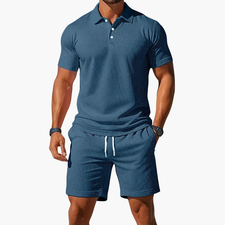 Lightweight men's summer polo and shorts set, a stylish and comfortable two-piece for casual outings.