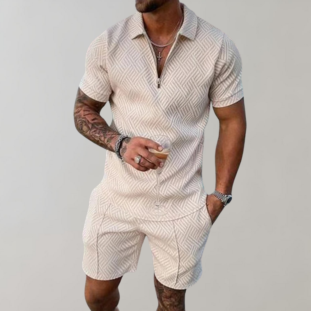 Stylish men's summer matching set: polo shirt & shorts. Ideal for casual wear, vacation, or men's fashion.