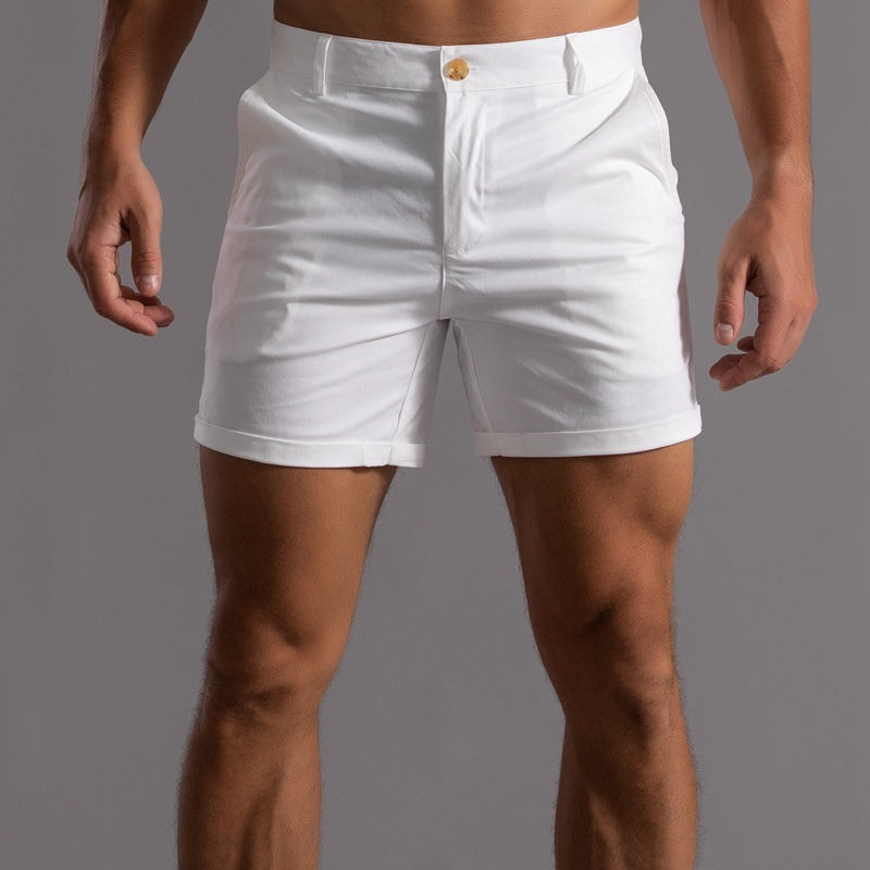 Men's stylish tailored chino shorts in a classic summer color, perfect for casual fashion & warm weather.