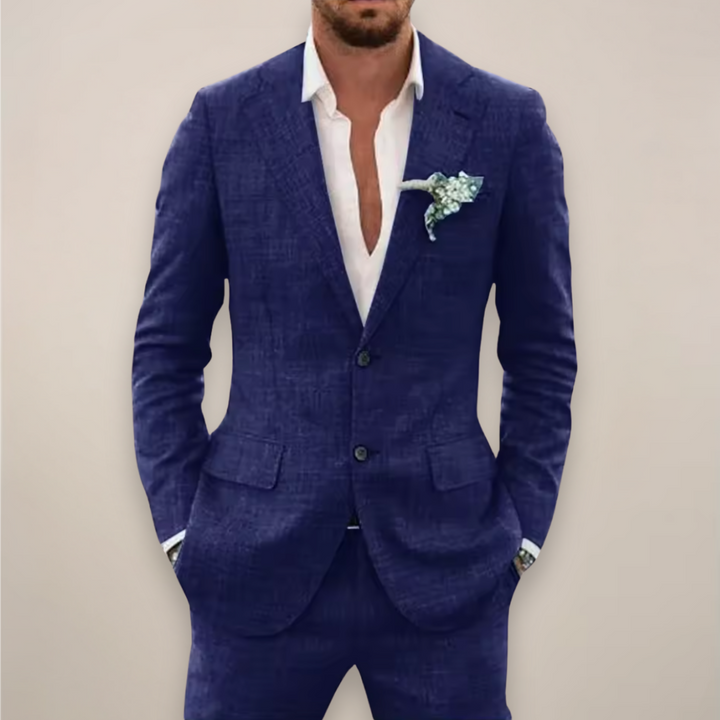 Men's stylish tailored two-piece suit. Perfect formal wear for weddings, business, or parties. Slim fit.