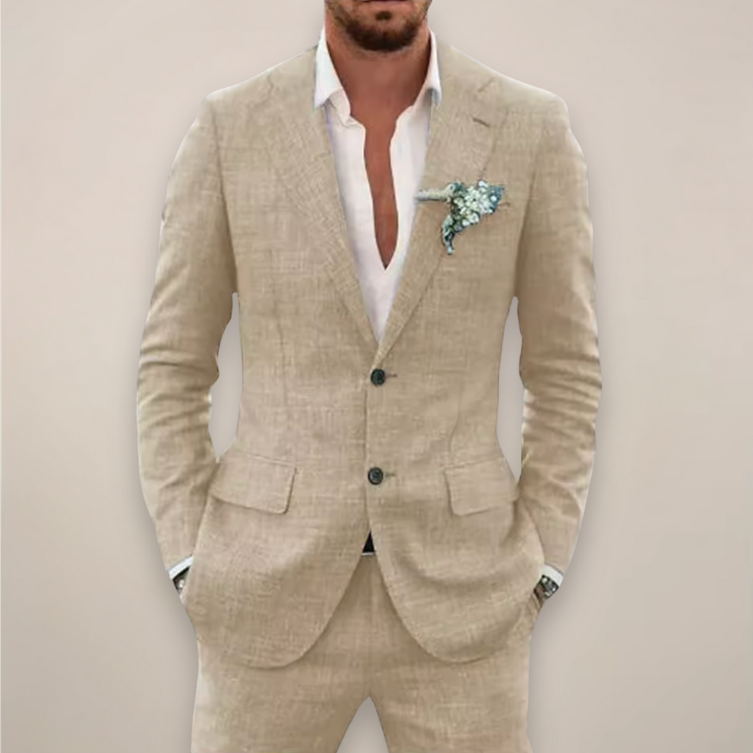 Classic men's two-piece suit, perfect formal wear for weddings, parties, or any special event. Tailored fit.