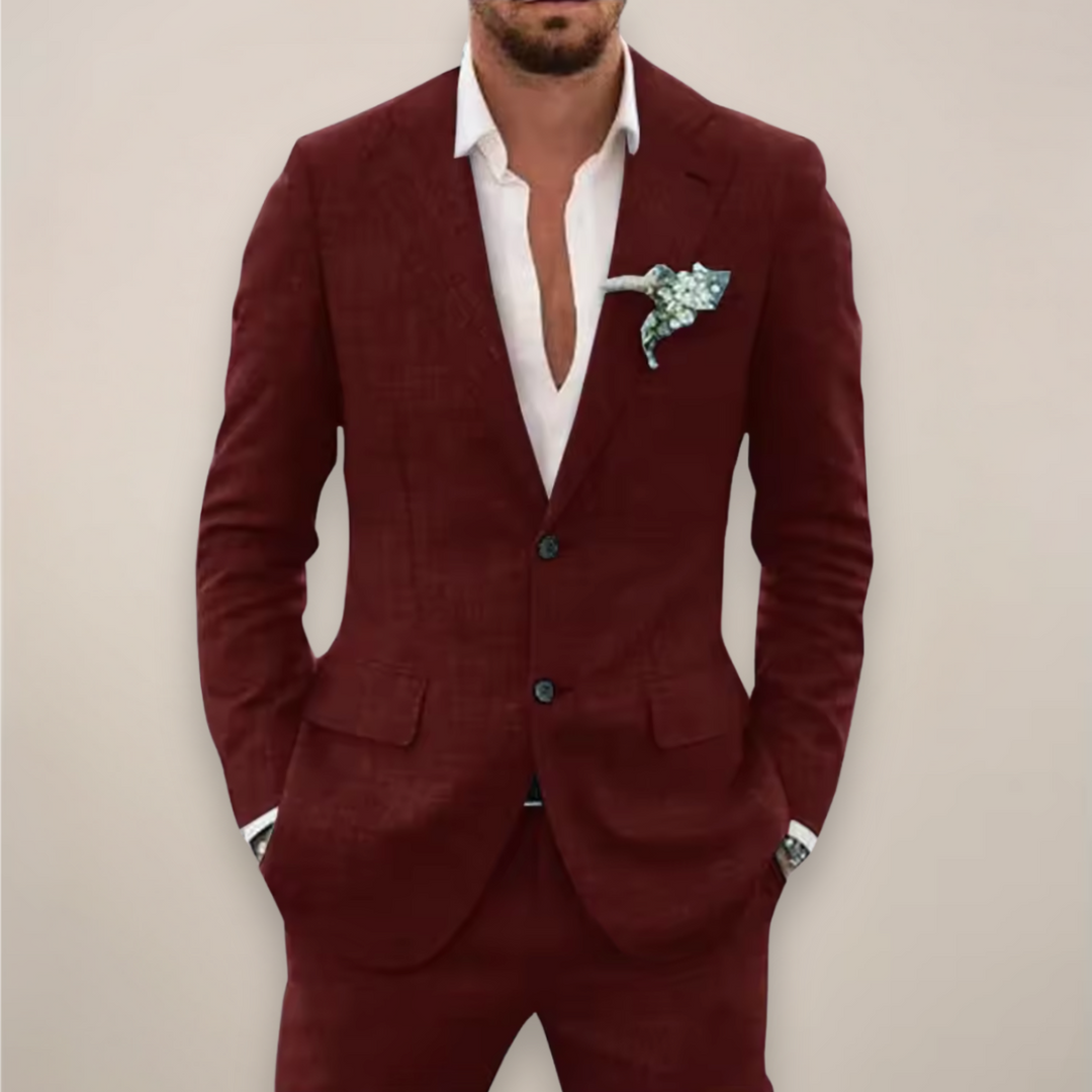 Versatile men's two-piece tailored suit, slim fit. Suitable for business attire, weddings, and formal parties.