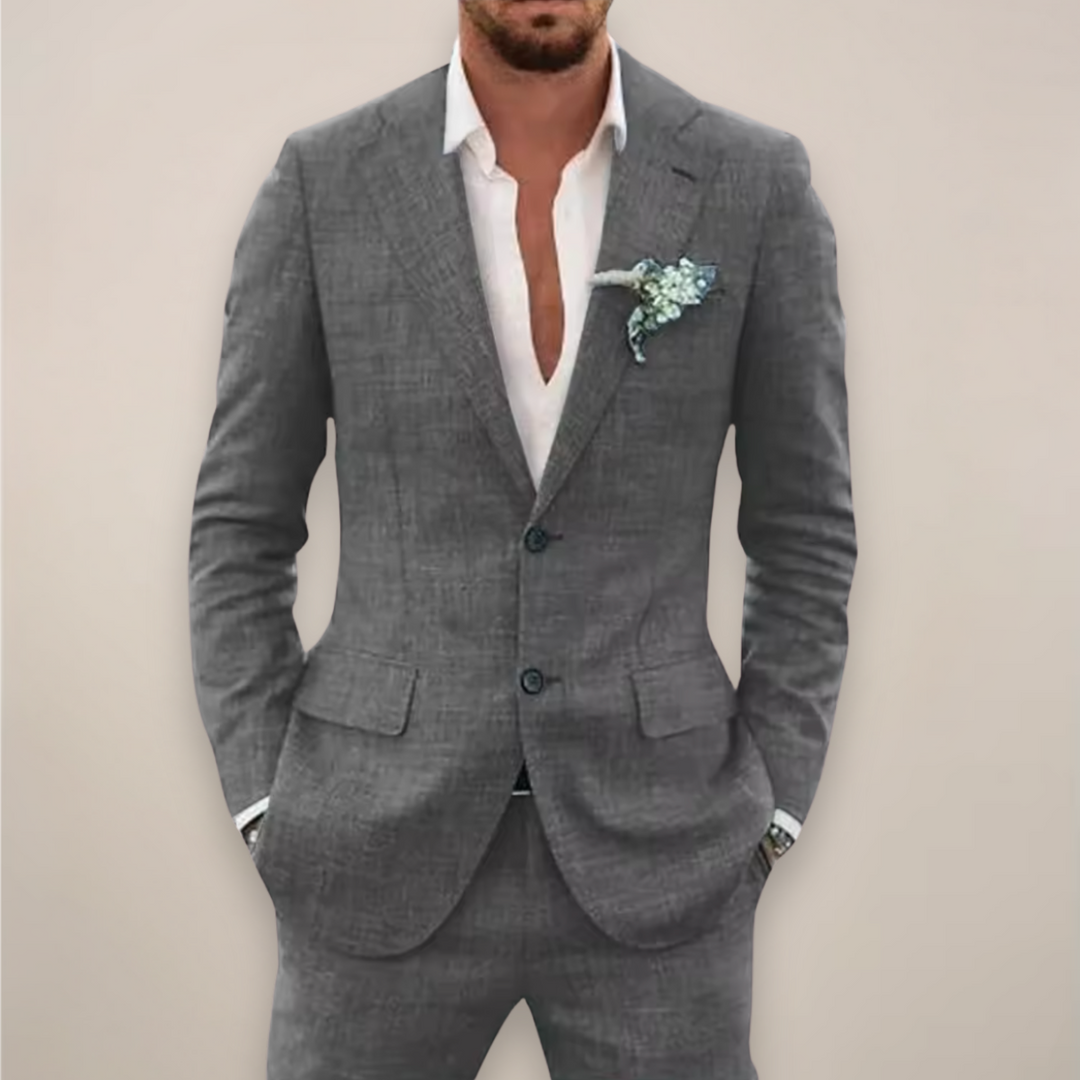 Fashionable men's tailored two-piece suit. A classic yet modern choice for formal events and business wear.