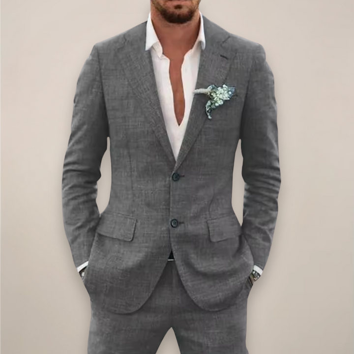 Fashionable men's tailored two-piece suit. A classic yet modern choice for formal events and business wear.