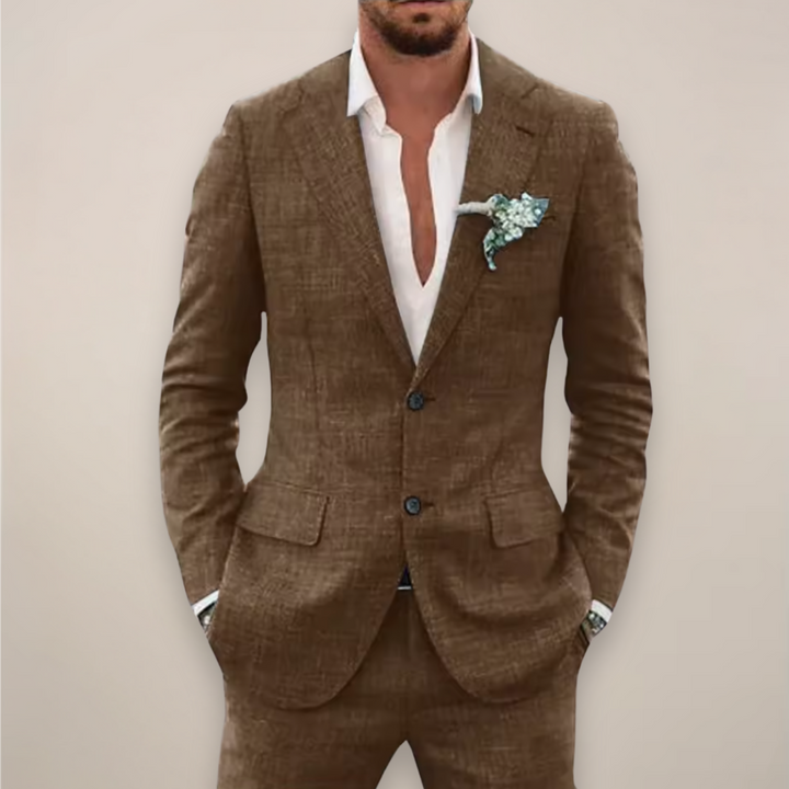 Premium men's tailored two-piece suit. Elegant formal attire with a sleek slim fit for sophisticated events.
