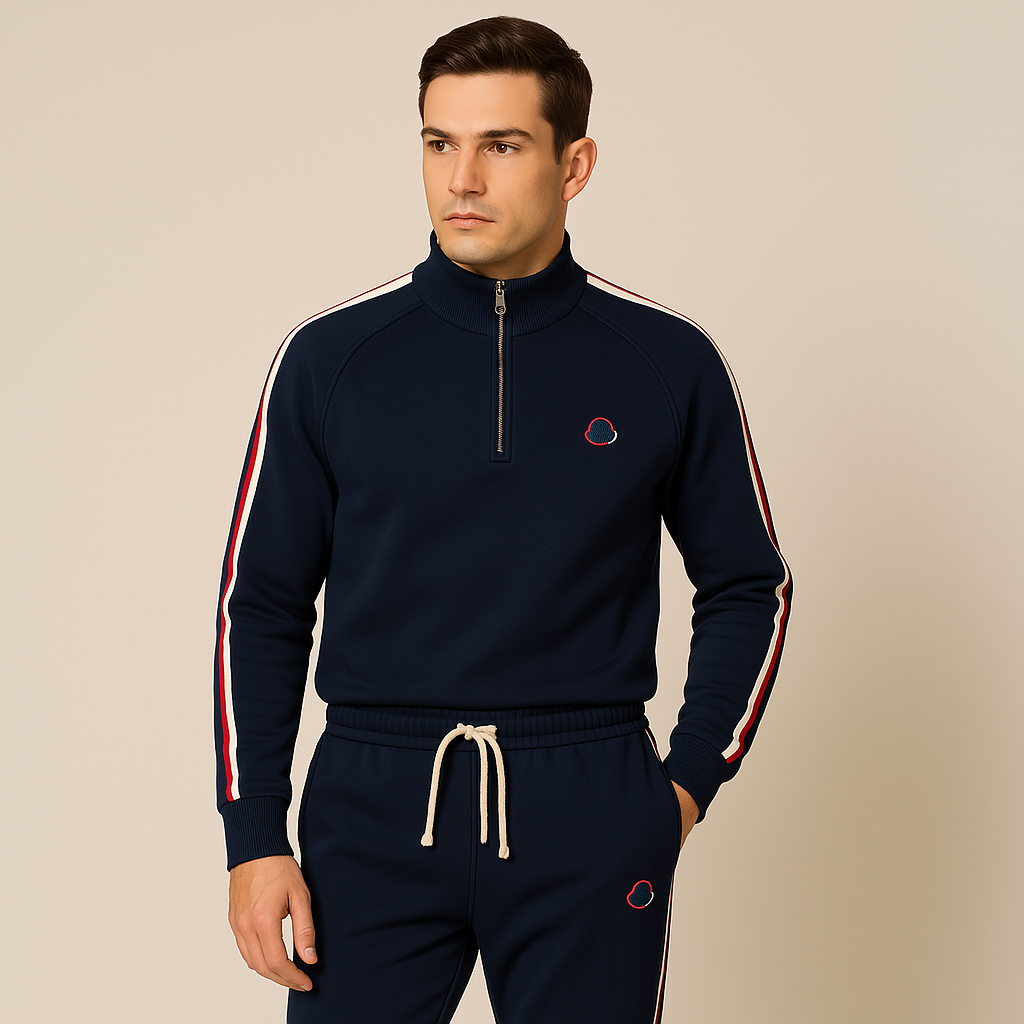 Comfortable men's loungewear set: full-zip hoodie & matching joggers, ideal for casual relaxation & home.