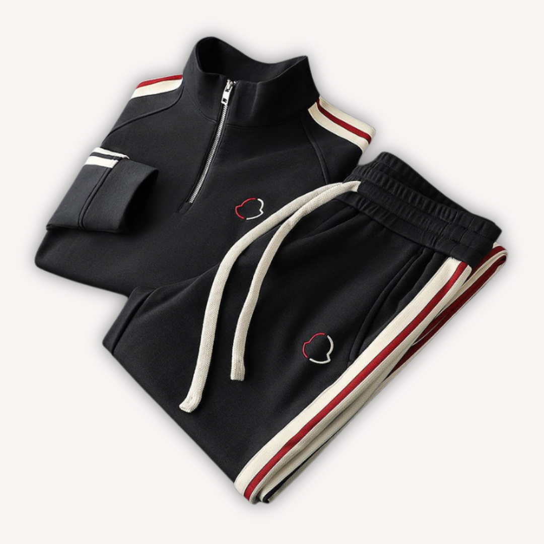 Stylish men's fashion tracksuit, a modern two-piece set with a zip hoodie & joggers for versatile casual looks.