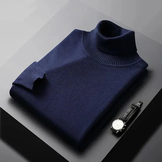 Versatile men's comfortable turtleneck sweater. Perfect knitwear for elegant winter & autumn style.