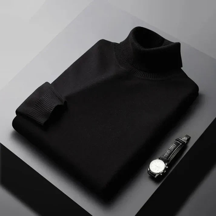 Warm men's turtleneck sweater. Stylish long sleeve knitwear for cold weather, ideal for winter fashion.