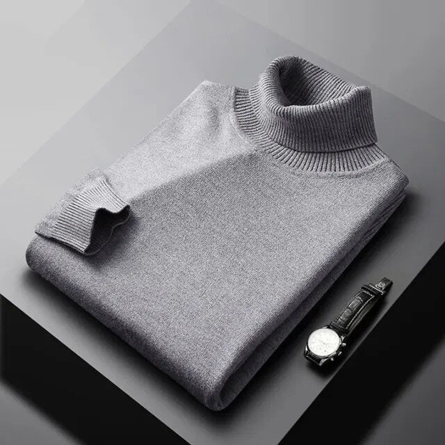 Modern men's stylish turtleneck sweater. Comfortable & elegant knitwear, essential for winter & autumn style.