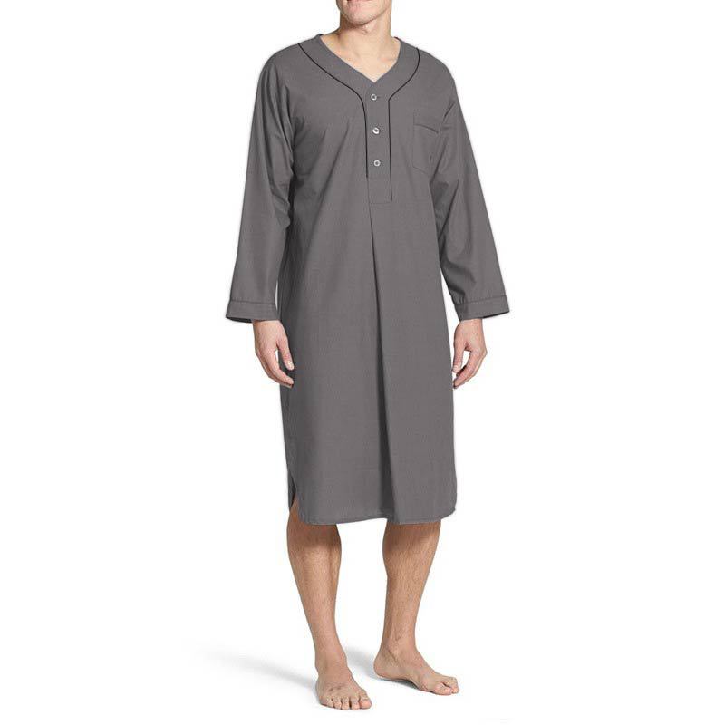 Back view of a men's breathable nightshirt, showcasing its relaxed fit.