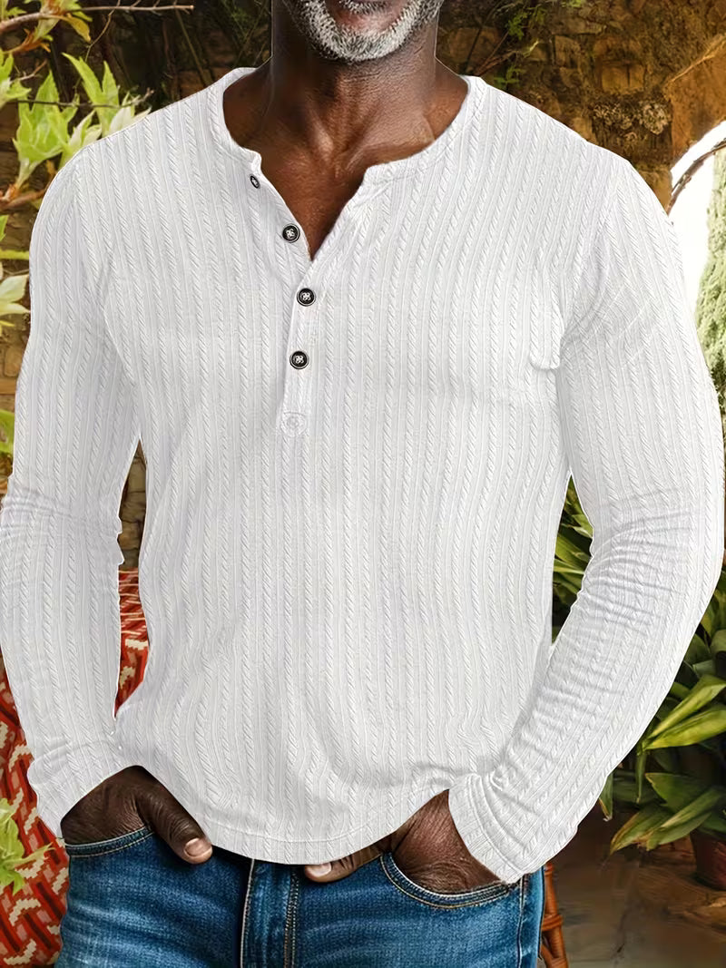Men's stylish white textured button-up shirt, perfect for a refined smart casual or everyday modern look.