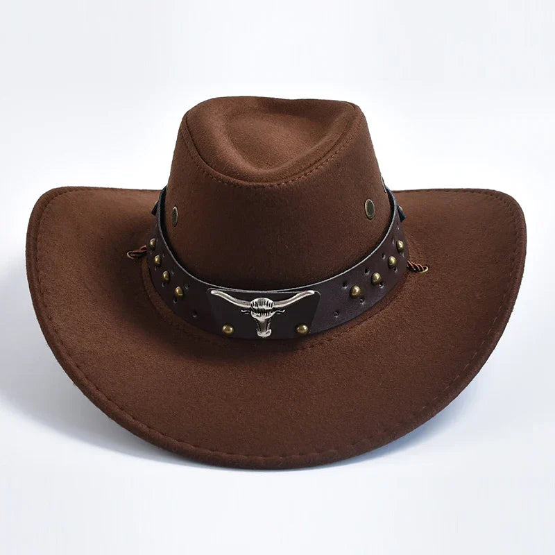 Men's stylish wide brim Western cowboy hat, perfect for outdoor fashion & sun protection.