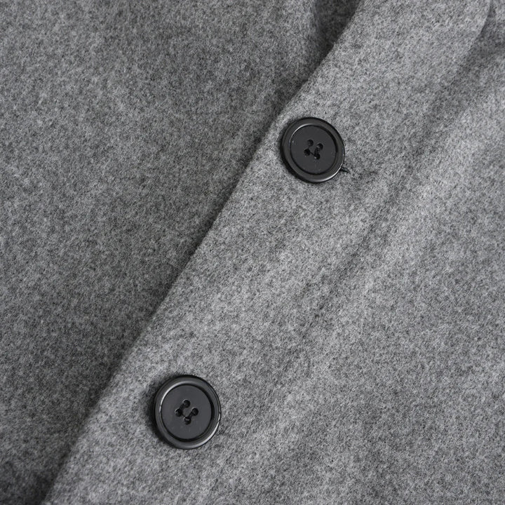 Refined men's winter coat with stand collar & button closure, perfect for stylish cold weather outerwear.