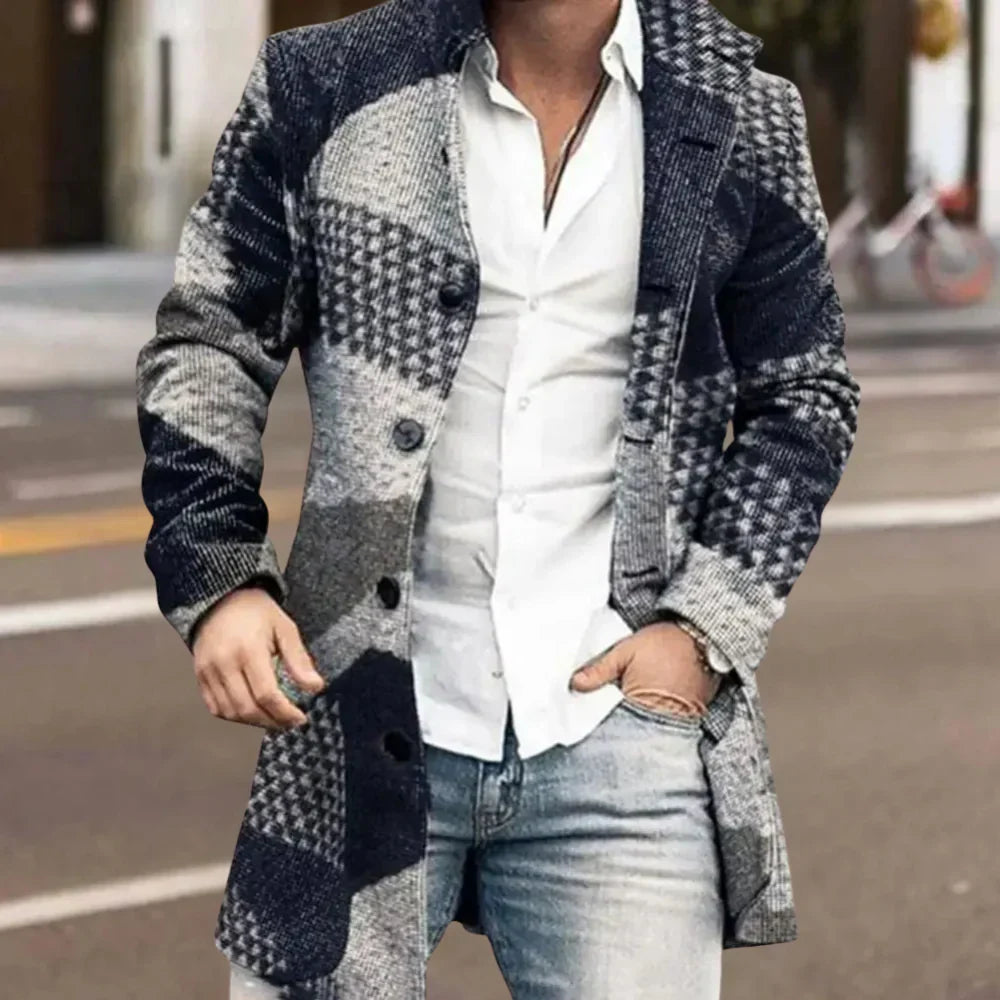 New men's stylish winter coat, a warm, tailored jacket for modern fashion & cold weather protection.