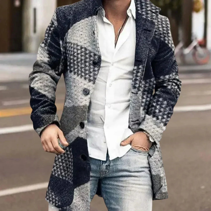 New men's stylish winter coat, a warm, tailored jacket for modern fashion & cold weather protection.