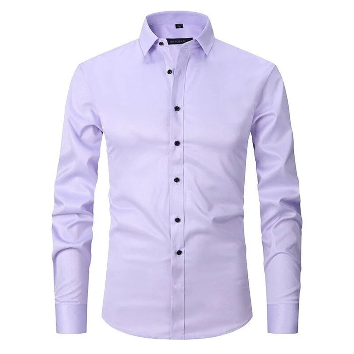 Modern men's dress shirt, featuring wrinkle-resistant fabric & a comfortable stretch fit.