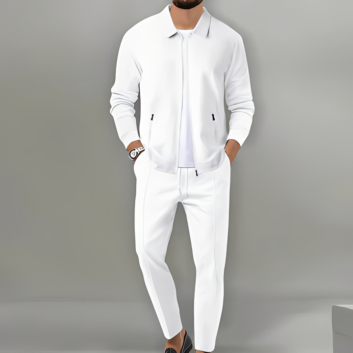 Versatile men's matching zip-up tracksuit set, ideal for sports, gym, or relaxed everyday wear.