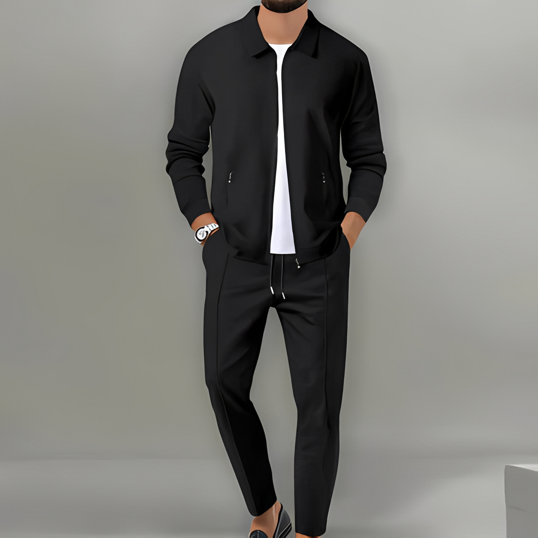 Stylish men's full zip-up tracksuit set, offering ultimate comfort and modern activewear fashion.