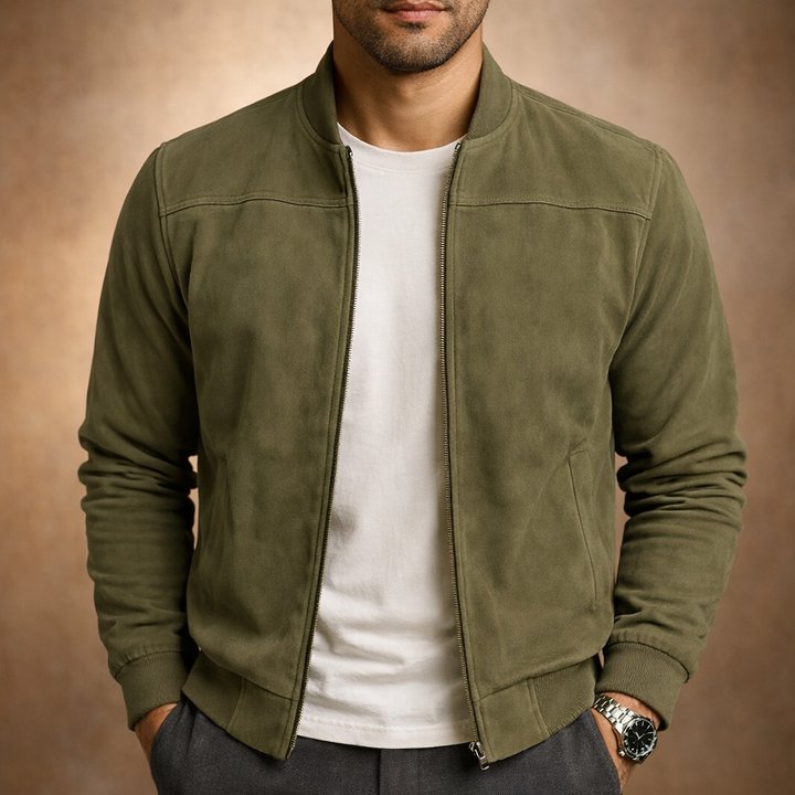 Lightweight men's outerwear featuring a stylish suede look, ideal for all seasons.