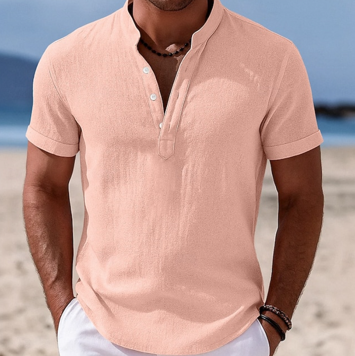 Men's summer button-up short sleeve shirt for a relaxed, stylish warm weather look.