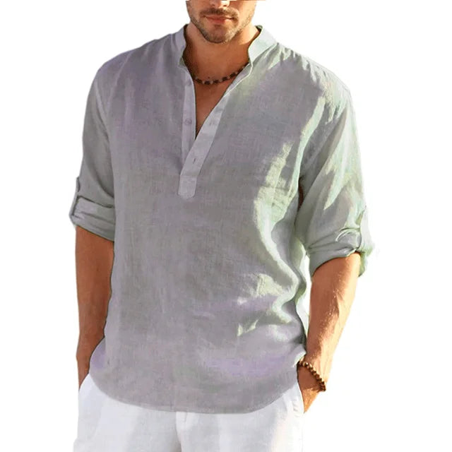 Sophisticated men's casual summer shirt. Relaxed fit, long sleeve, solid color, lightweight & breathable comfort.