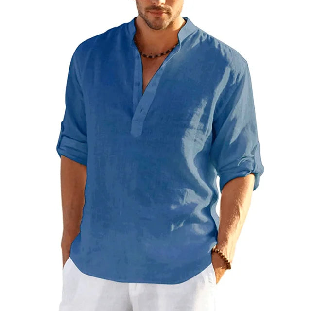 Stylish men's everyday summer shirt. Long sleeve, casual, solid color, lightweight & breathable for warm weather.