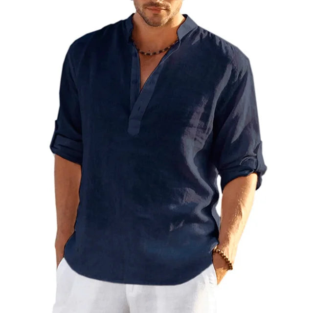 Men's solid color long sleeve casual shirt for summer. Lightweight, breathable, button-up, relaxed fit everyday.