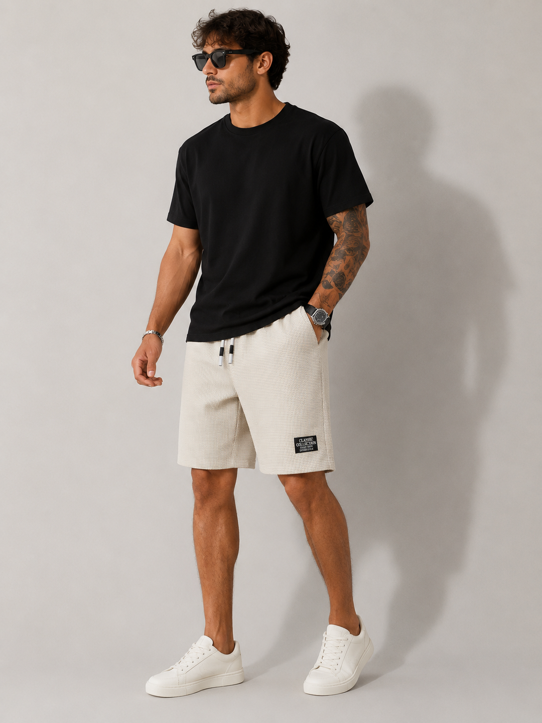 Men's summer drawstring textured shorts, ideal for casual wear, beach, or vacation. Breathable & comfortable.