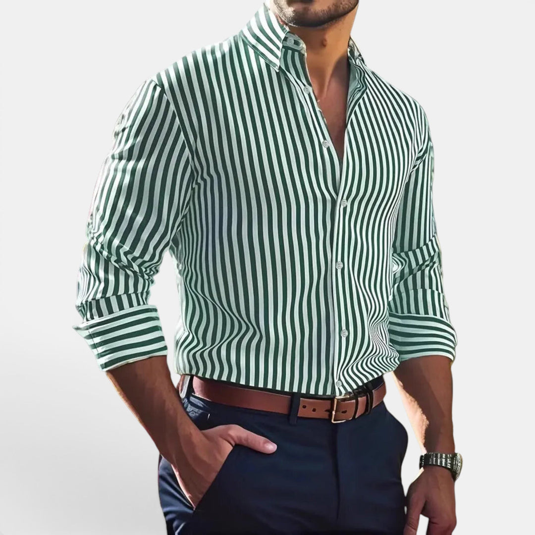Men's summer striped button down shirt, regular fit, perfect for casual everyday wear.