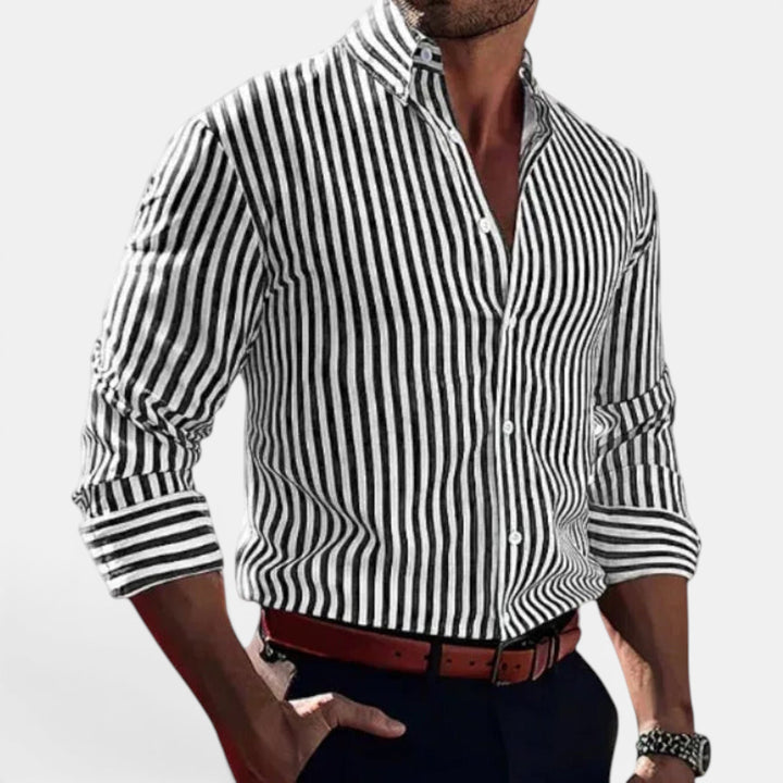Comfortable long sleeve men's striped shirt, button down, perfect for summer casual fashion.