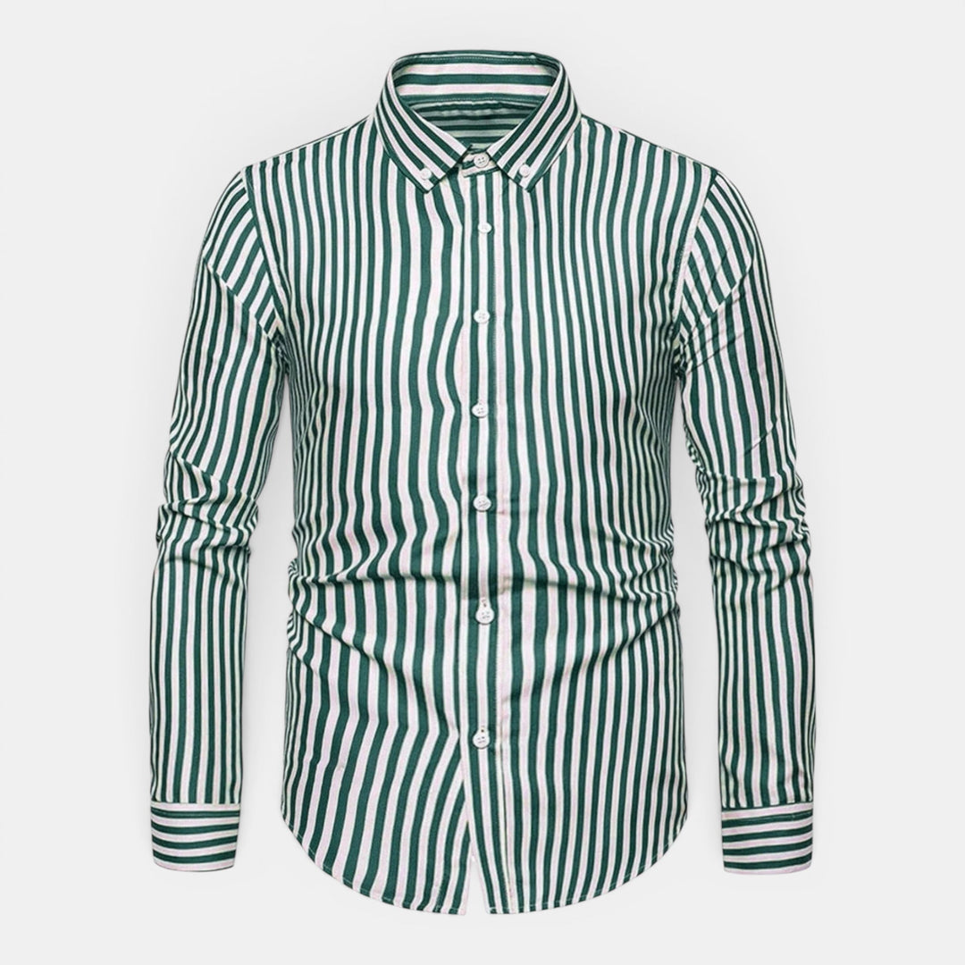 Versatile men's summer striped shirt, button down, comfortable long sleeve for casual fashion.